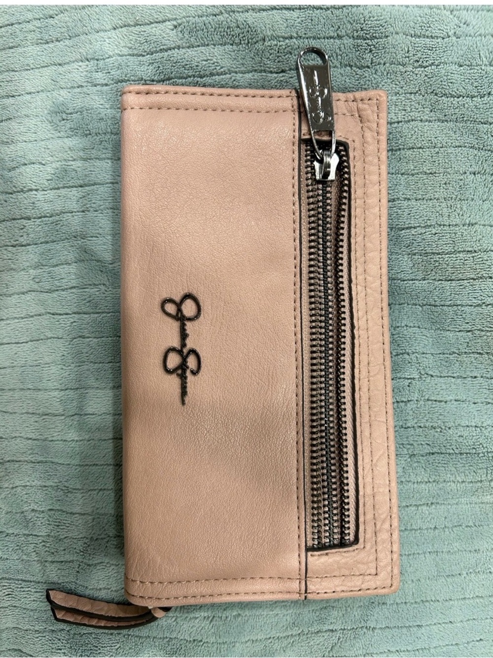 Leather Zip-Front Men's Wallet in Light Pink